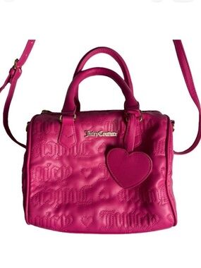 Juicy Couture Hot Pink Quilted Barrel Handbag Purse, Gold Hardware, Long Strap